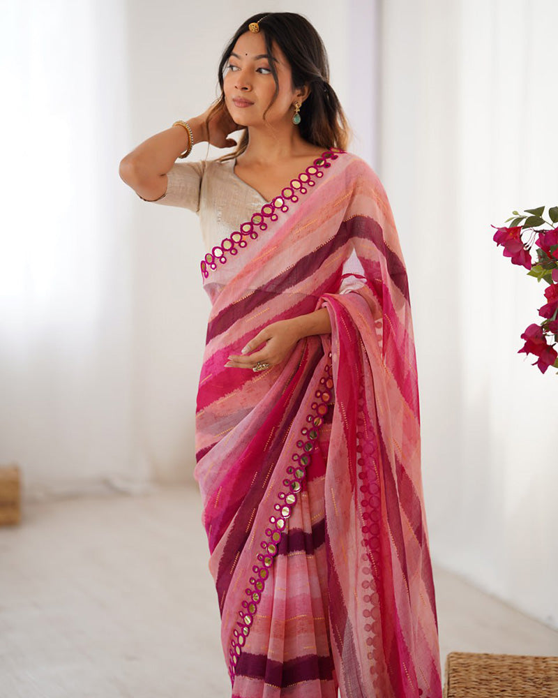 Baby Pink Color Heavy Smooth Chiffon Saree