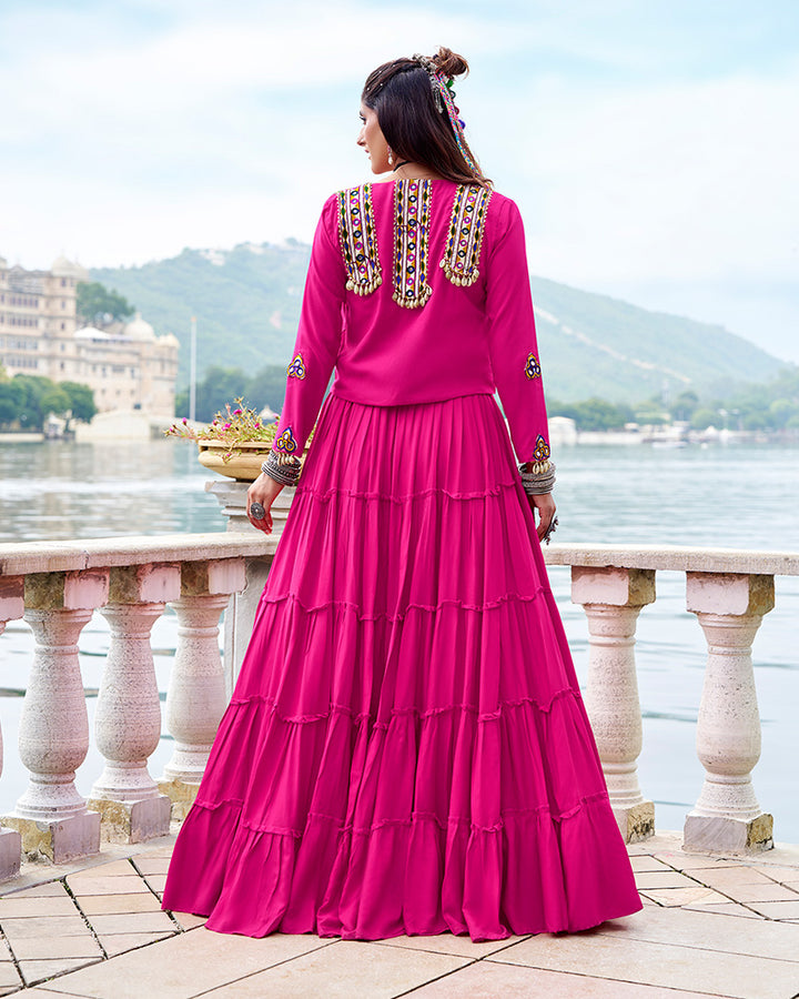 Elegant Pink Color Pure Rayon Navratri Lehenga Choli