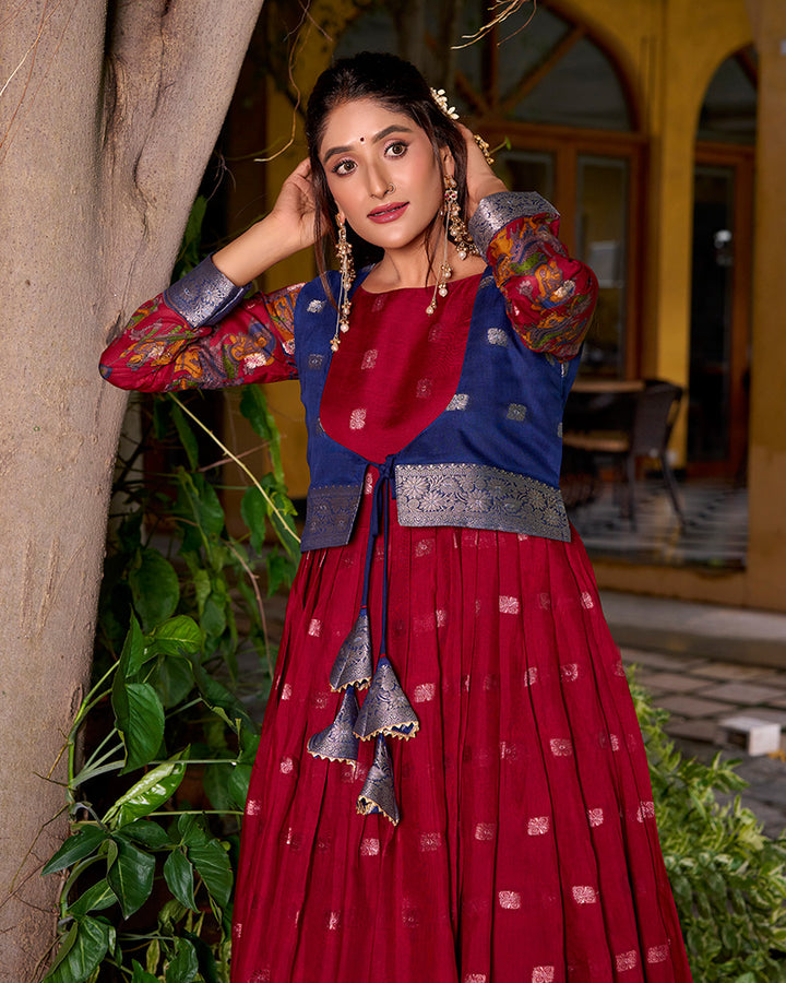Elegant Maroon Color Poly Cotton Gown With koti