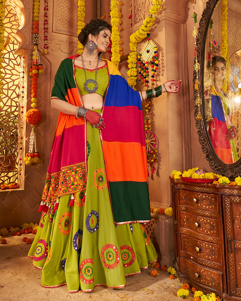 Designer Fluorescent Green Embroidered Choli for Navratri Celebrations