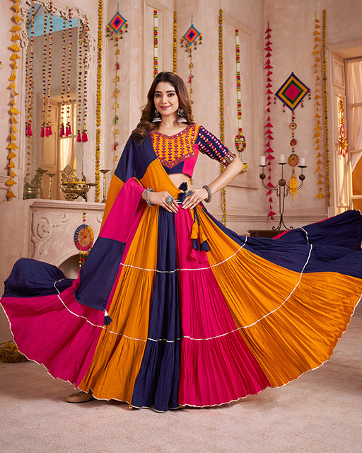 Pink And Blue Color Viscose Cotton Navratri Chaniya Choli