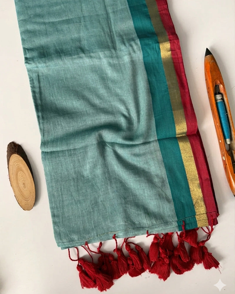 Traditional Sea Green Color Pure Mal Cotton Saree