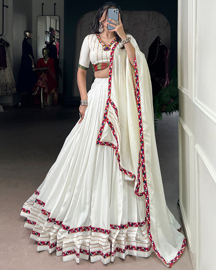 Elegant White Color Pure Rayon Navratri Lehenga Choli