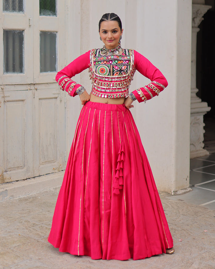 Pink Color Roman Silk Navratri Lehenga Choli