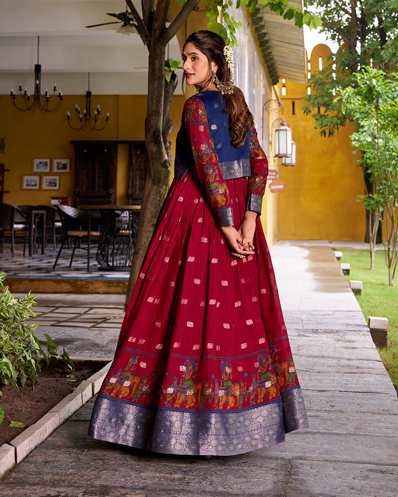 Elegant Maroon Color Poly Cotton Gown With koti