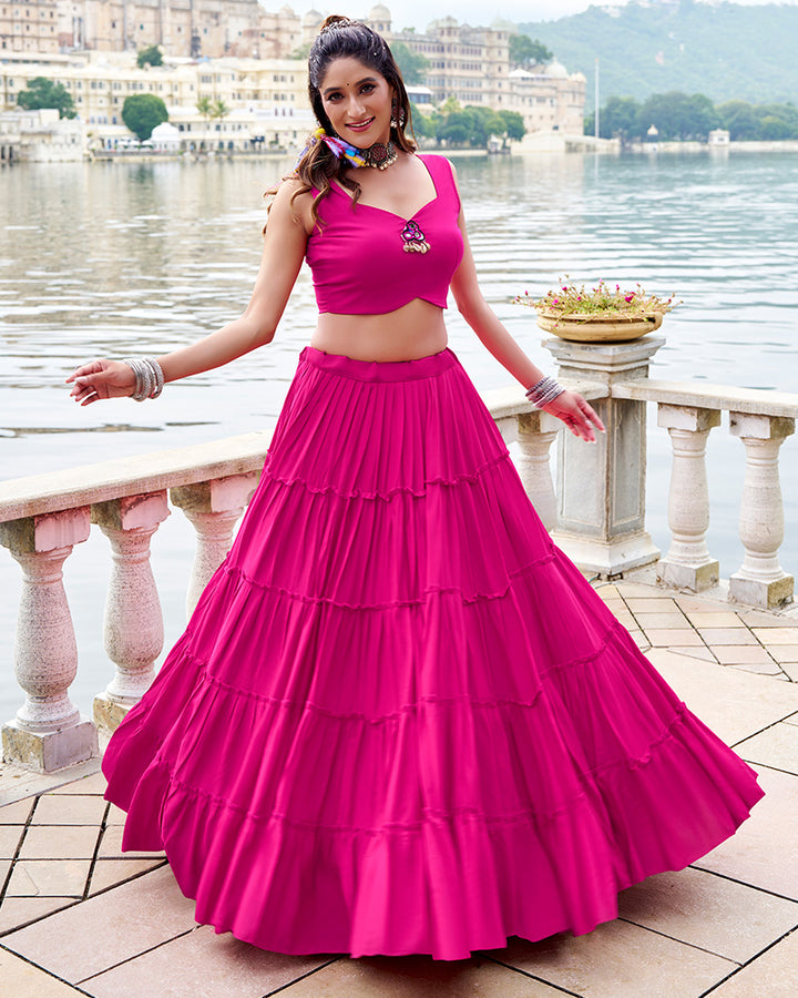 Elegant Pink Color Pure Rayon Navratri Lehenga Choli