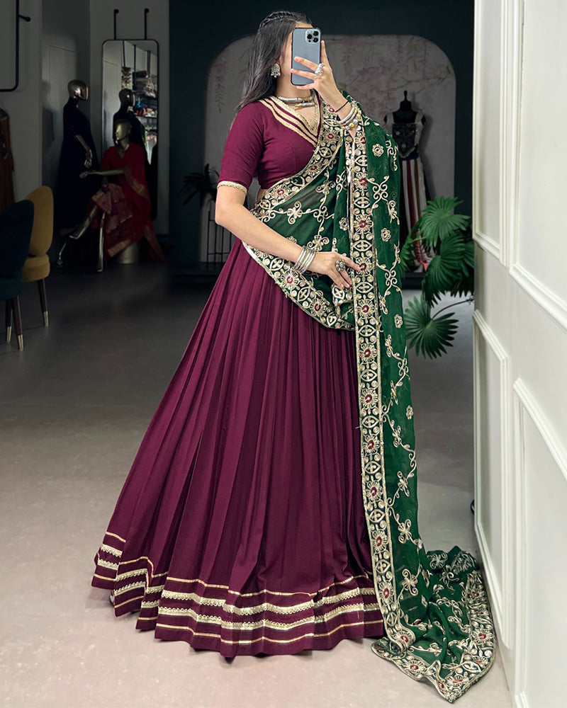 Traditional Wine Color Pure Rayon Lehenga Choli
