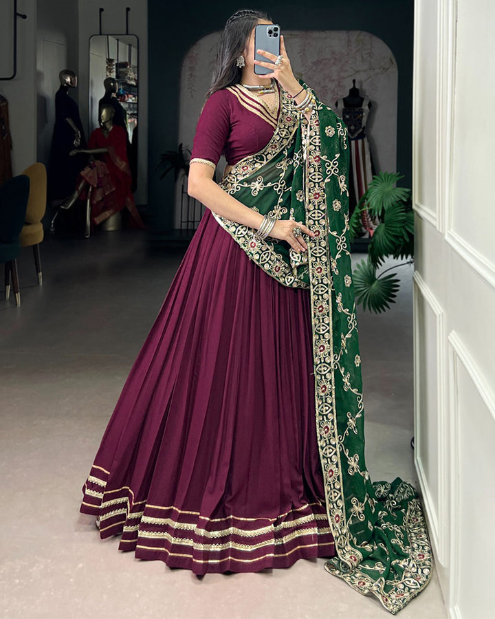 Traditional Wine Color Pure Rayon Lehenga Choli