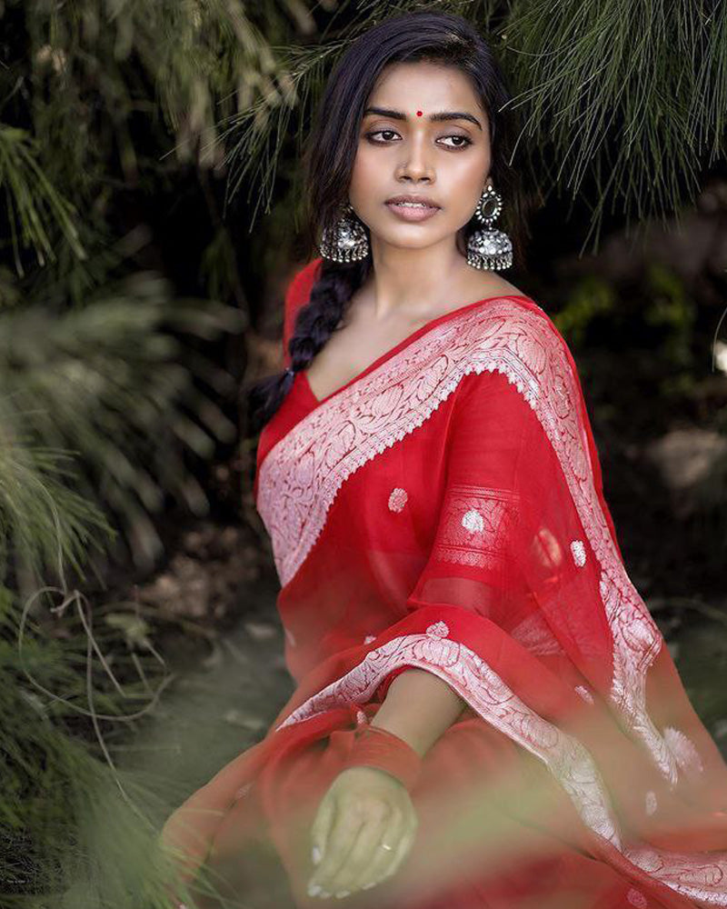 New Design Red Color Soft Cotton Saree