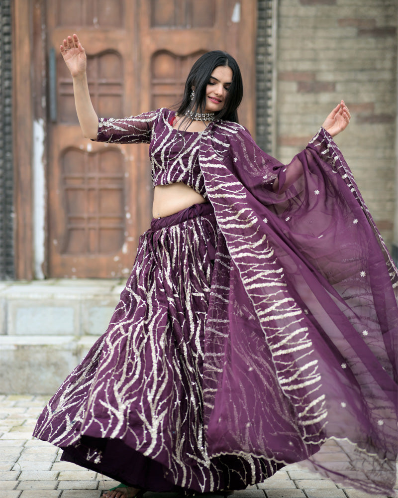 Wine Color Designer Tebby Silk Lehenga Choli