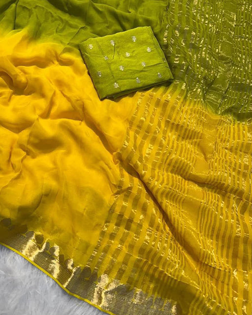 Parrot Green Color Viscose Georgette Shaded Saree