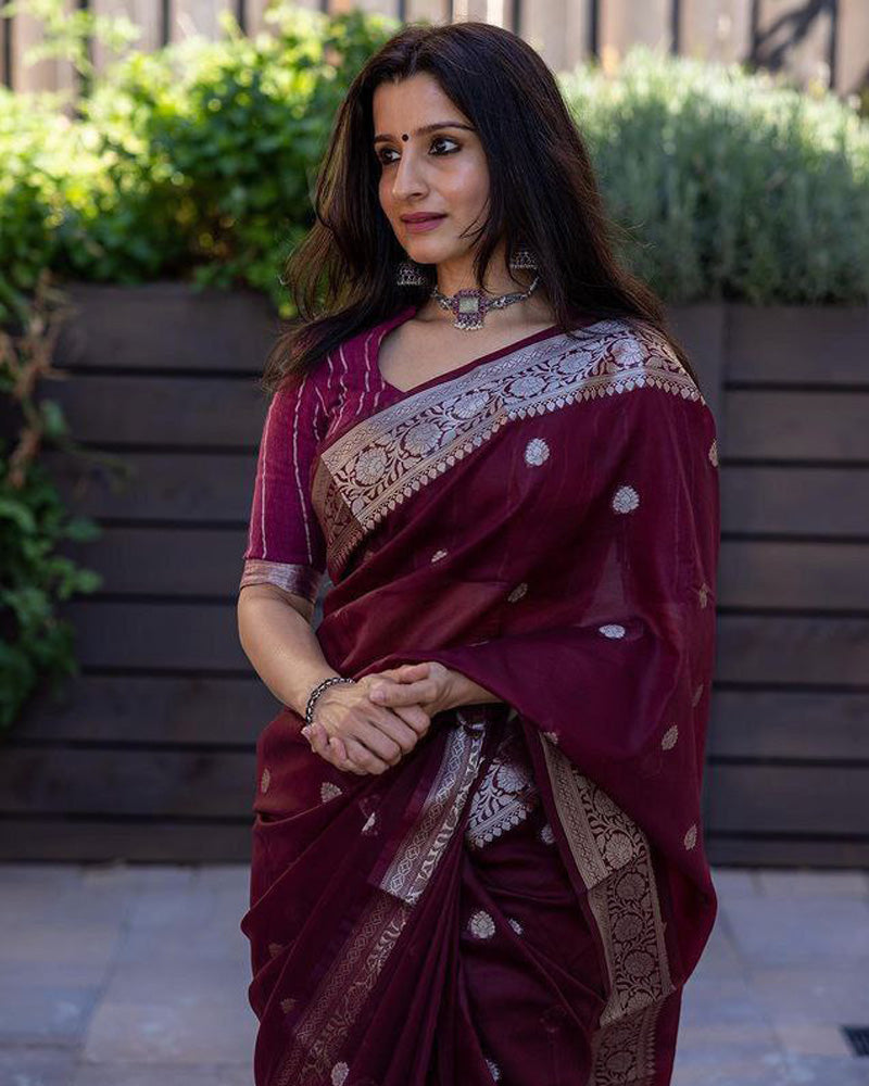 New Design Wine Color Soft Cotton Saree