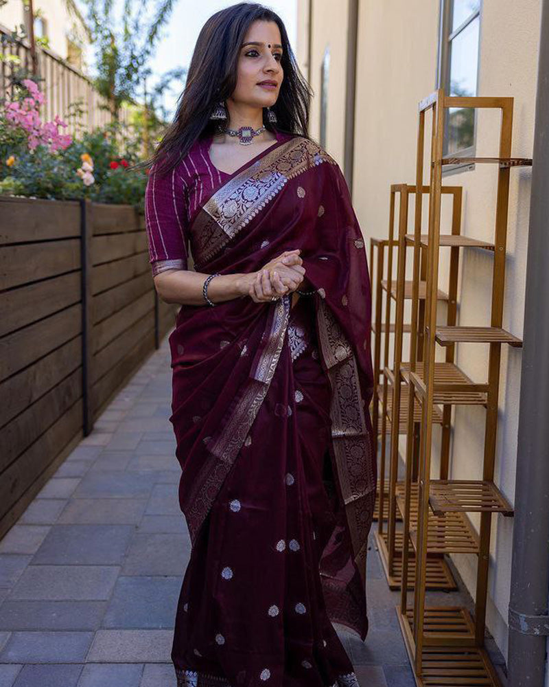 New Design Wine Color Soft Cotton Saree