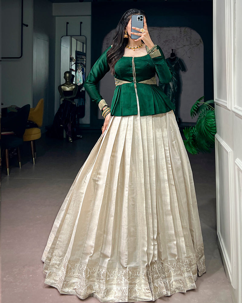 Off White Color Kanchipuram Zari Weaving Lehenga Choli