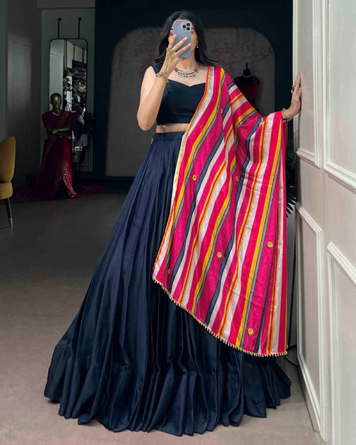 Black Color Moonga Silk Navratri Lehenga Choli