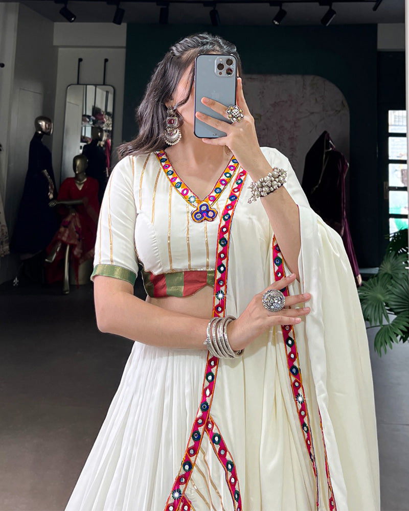 Elegant White Color Pure Rayon Navratri Lehenga Choli