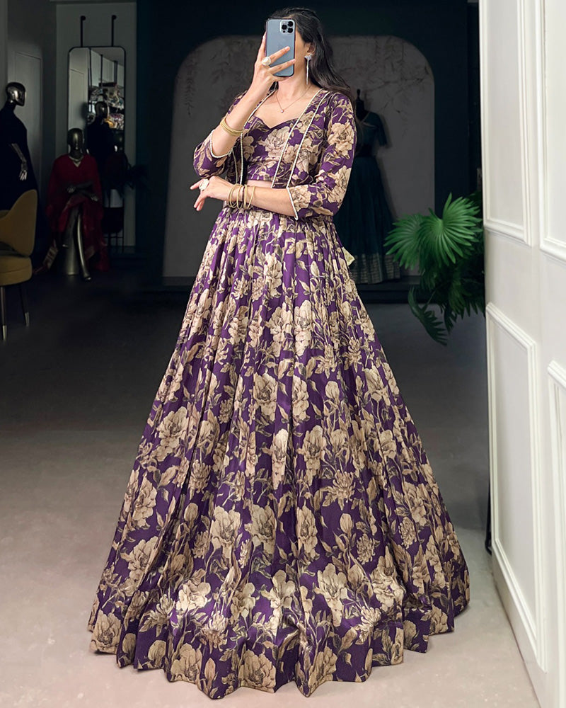 Violet Color Tussar Silk Lehenga Choli With Koti