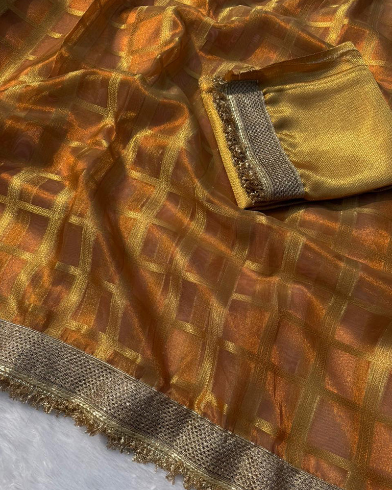 Orange Color Banarasi Gharchola Tissue Silk Saree