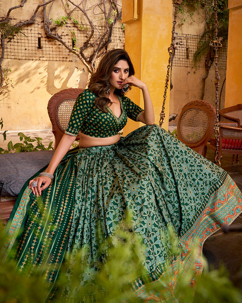 Green Color Tasar Silk Sparkle Lehenga Choli