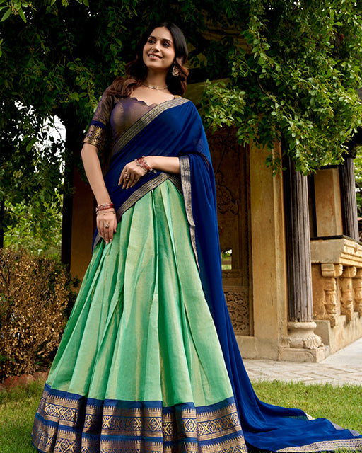 Elegant teal Green Color Kanchipuram Designer Half Saree