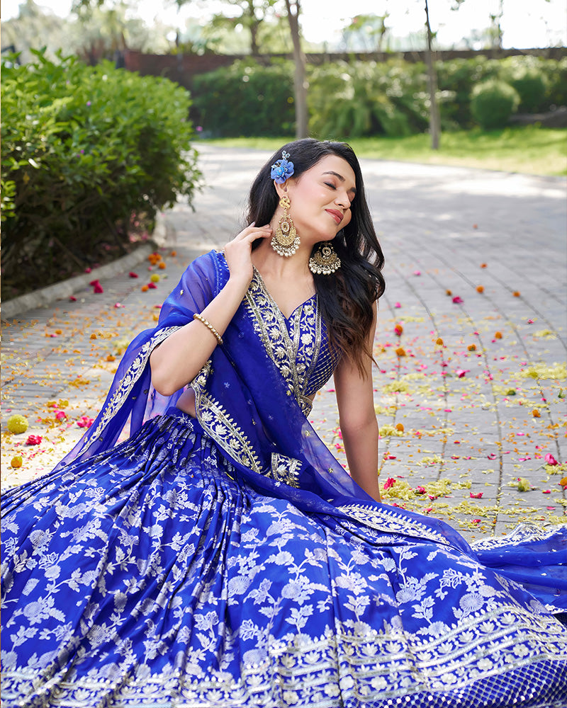 Royal Blue Color Dola Silk Jacquard Lehenga Choli