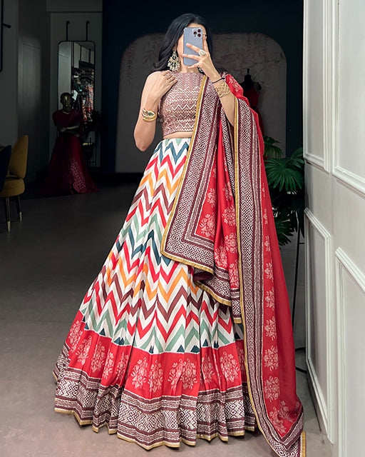 Multi Color Vaishali Silk Gota Patti Lehenga Set