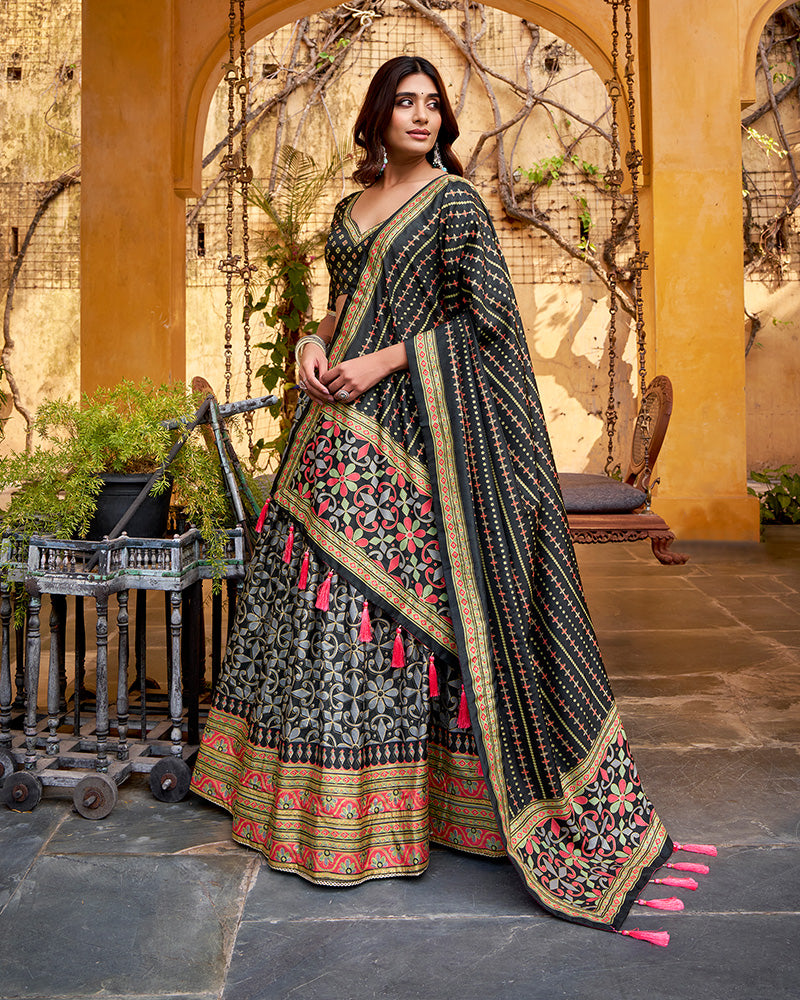 Black Color Tasar Silk Sparkle Lehenga Choli