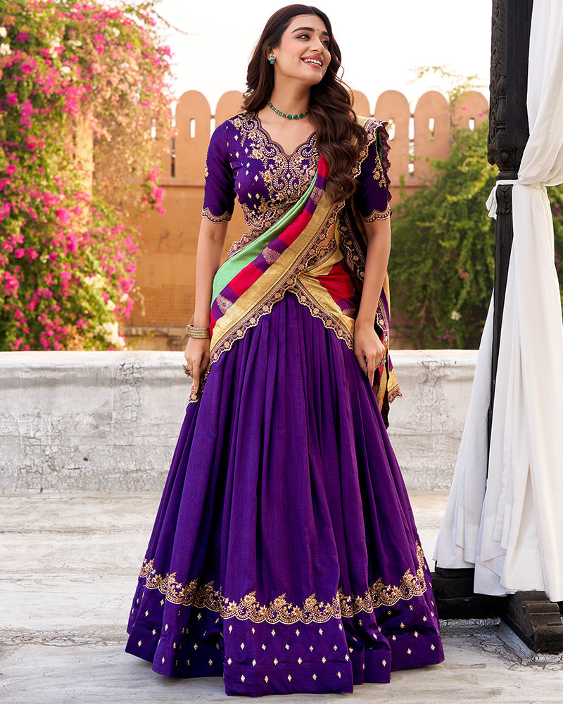 Designer Purple Color Vichitra Silk Embroidered Lehenga Choli