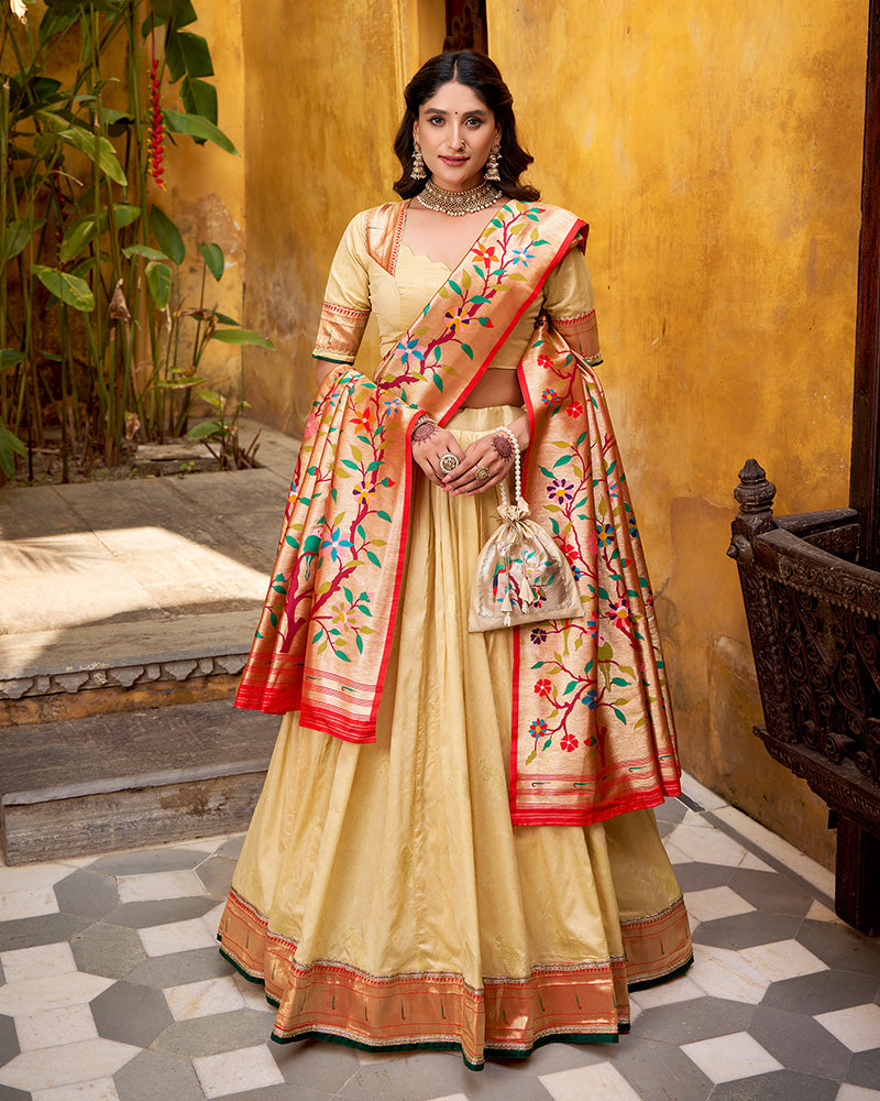 Cream Color Paithani Silk Zari Weaving Lehenga Choli