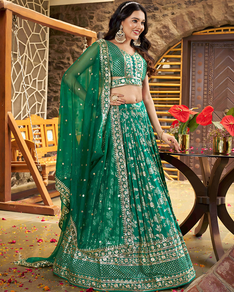 Rama Green Color Dola Silk Jacquard Lehenga Choli