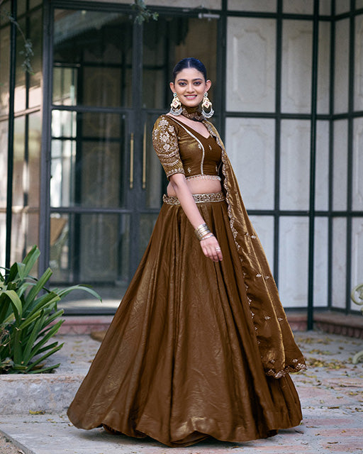 Copper Brown Color Fendi Pastel Lehenga Choli