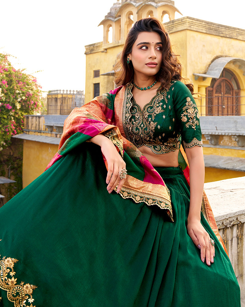 Designer Green Color Vichitra Silk Embroidered Lehenga Choli