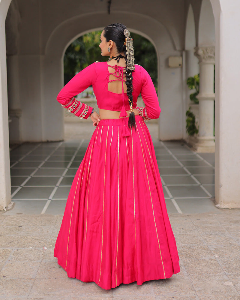 Pink Color Roman Silk Navratri Lehenga Choli