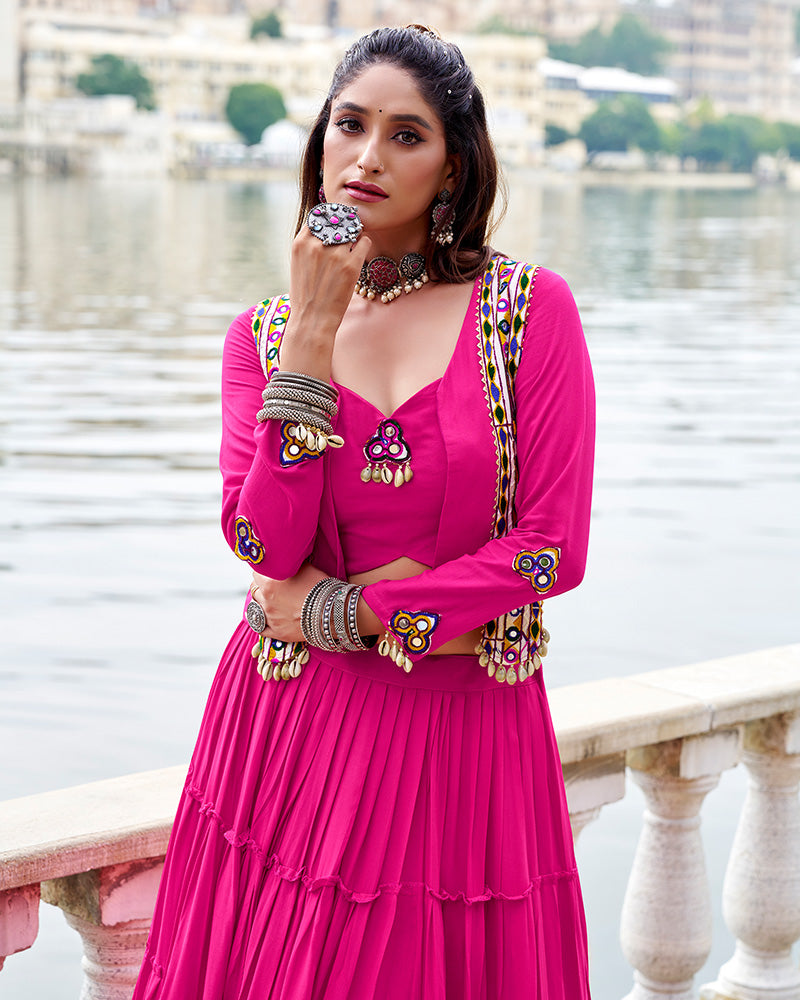Elegant Pink Color Pure Rayon Navratri Lehenga Choli
