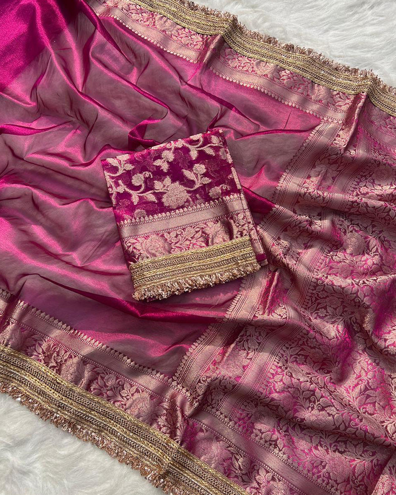 Isha Chand Blue Color Banarasi Tissue Silk Saree