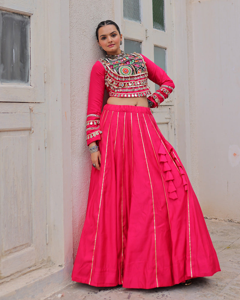 Pink Color Roman Silk Navratri Lehenga Choli