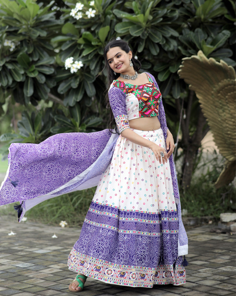 White And Purple Color Designer Printed Lehenga Choli