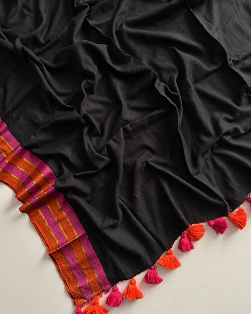 Black Color Pure Mal Cotton Saree