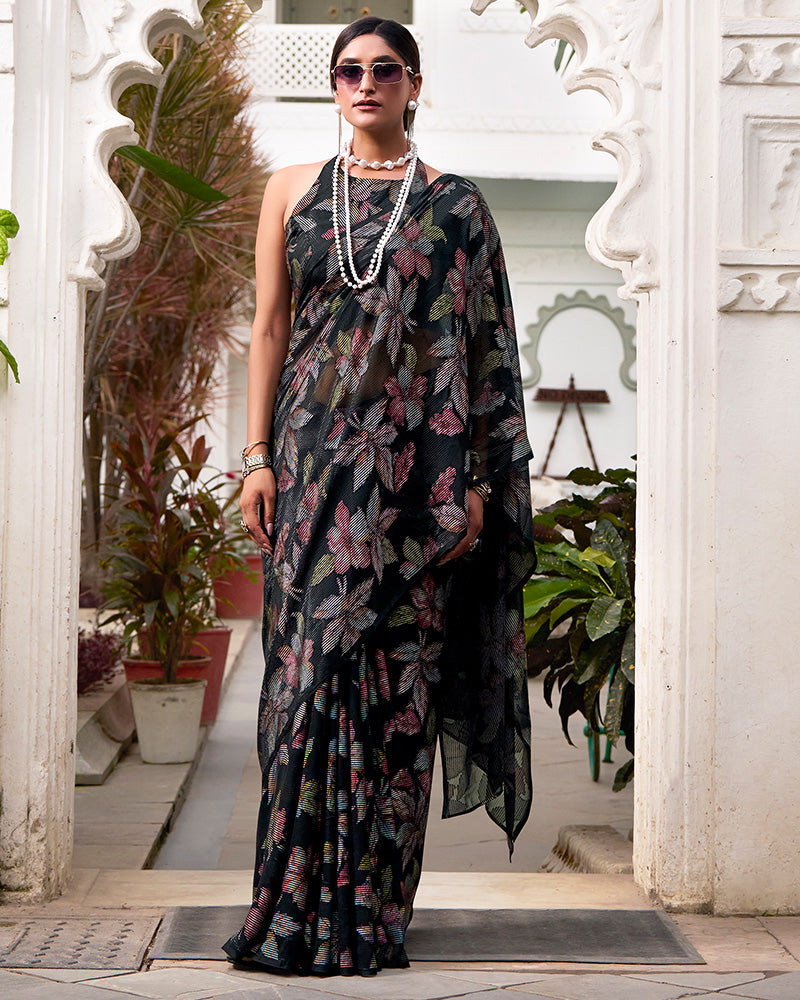 Black Color Lurex Brasso Viscose Saree