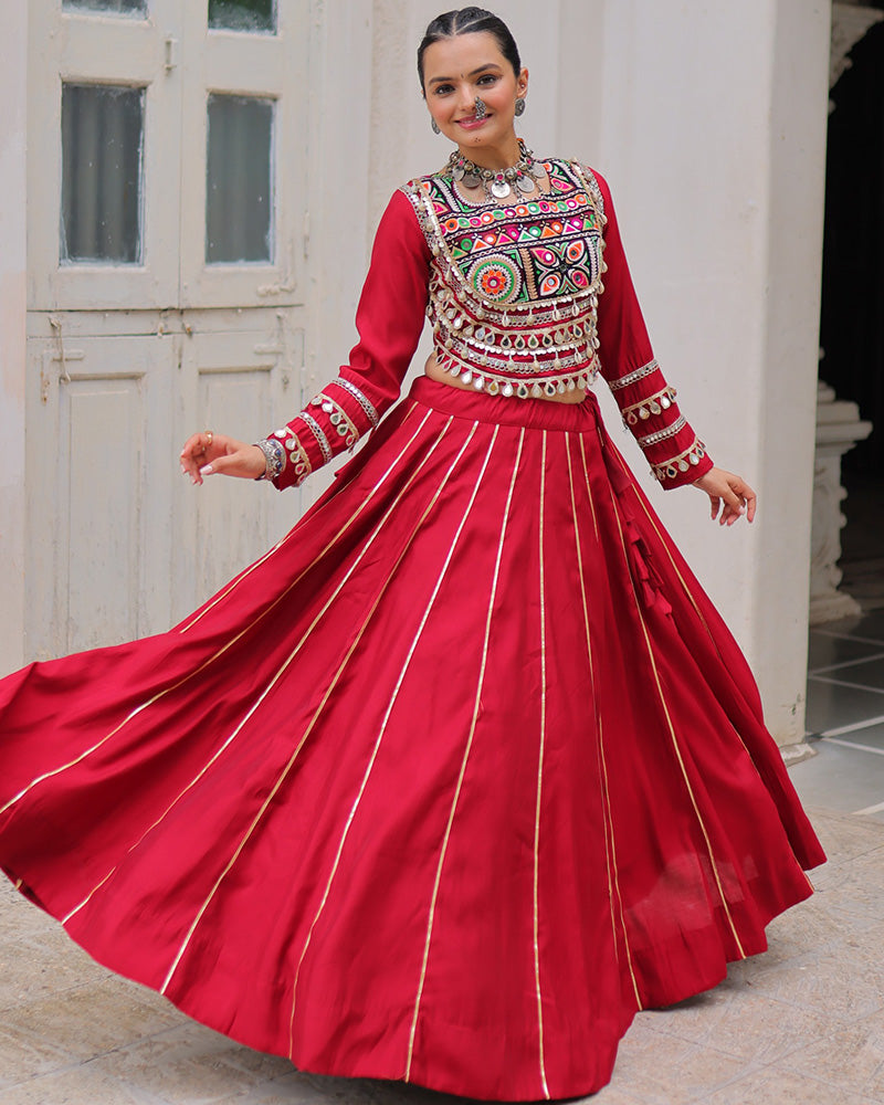 Maroon Color Roman Silk Navratri Lehenga Choli
