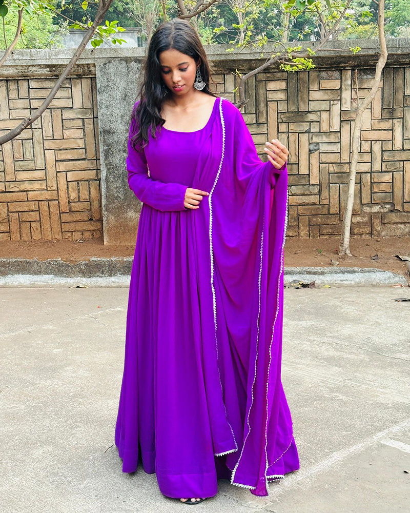 Purple Color Soft Georgette Full Sleeve Three Piece Anarkali Suit