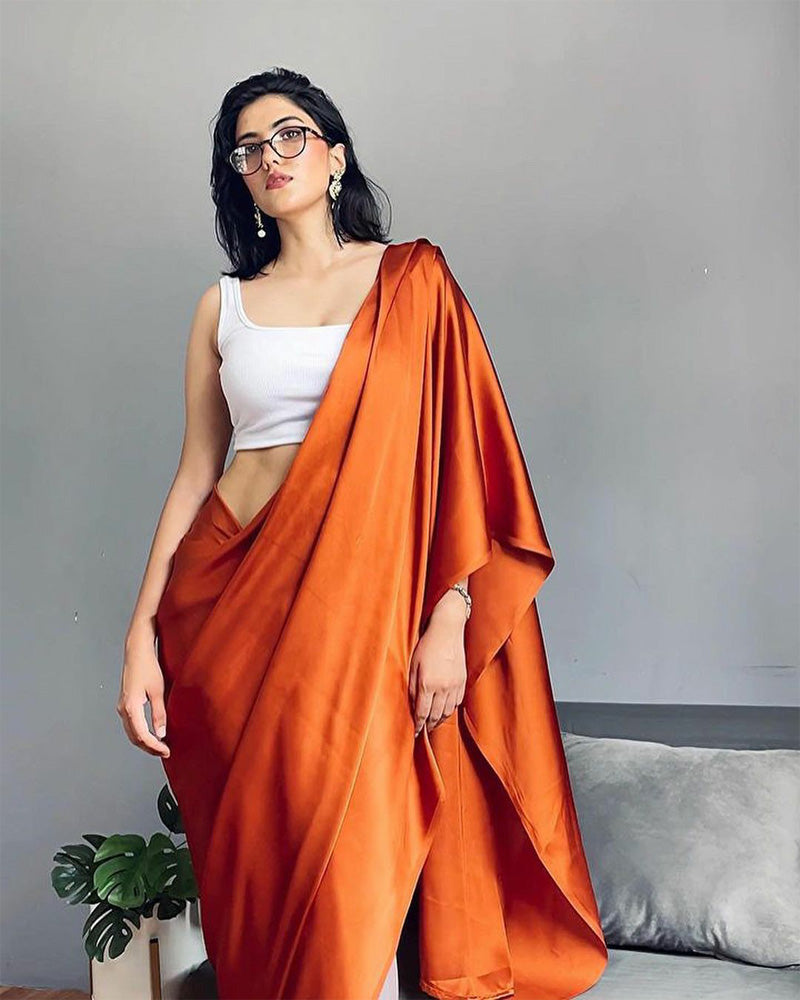 Raveena Satin Silk Half Half Pre Drapped Saree