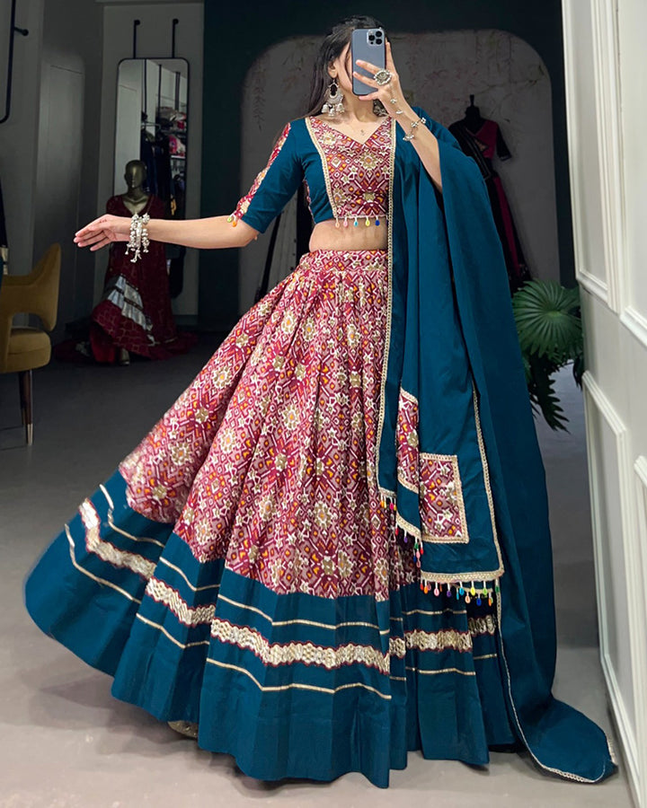 Red Color Rayon And Dola Silk Navratri Lehenga Choli