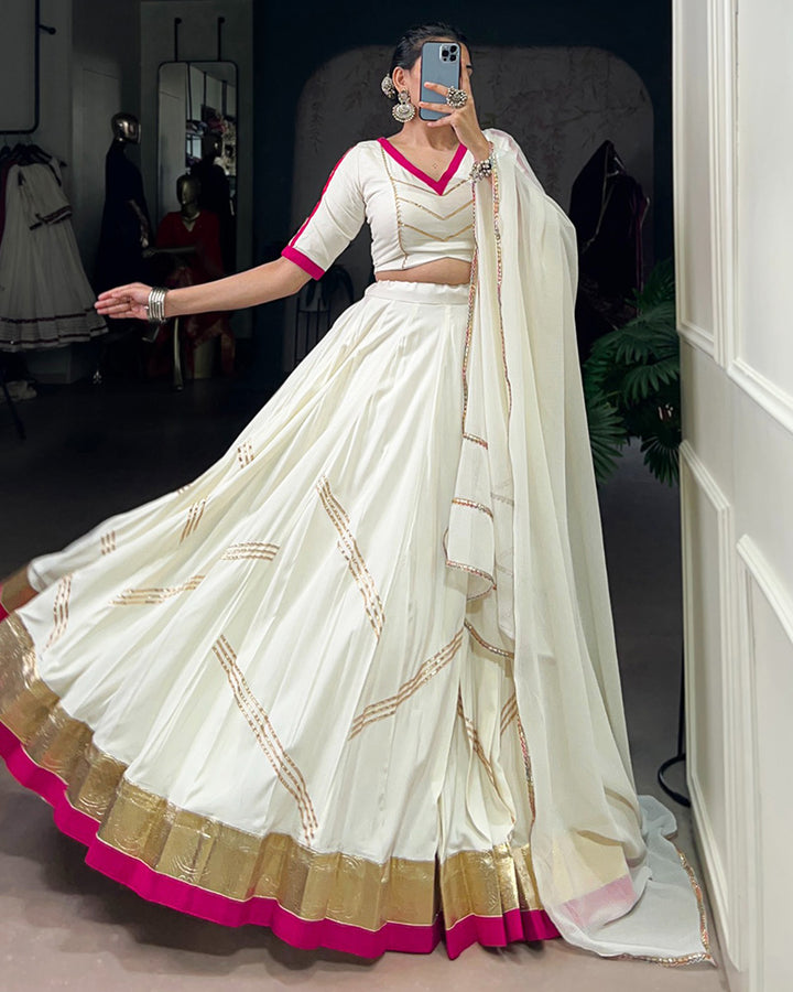 Traditional White Color Pure Rayon Navratri Lehenga Choli
