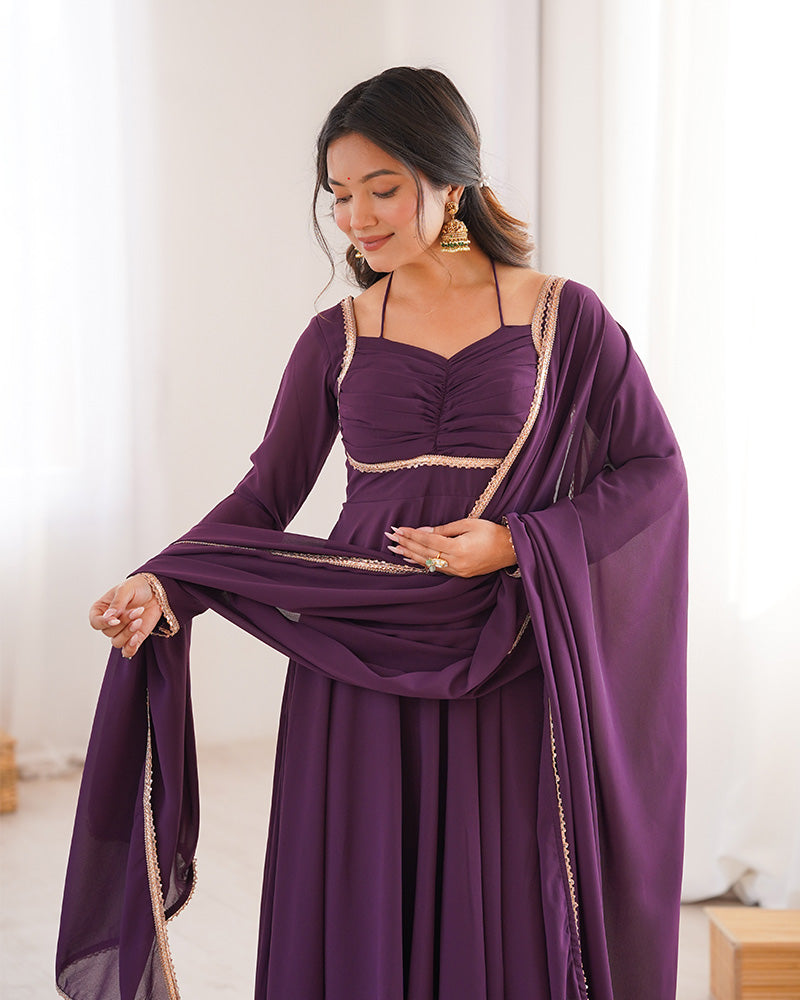 Wine Color Pure Blooming Georgette Anarkali Gown