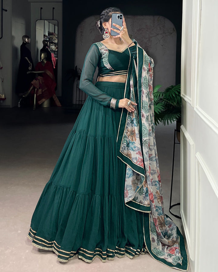 Traditional Green Color Marble Navratri Lehenga Choli