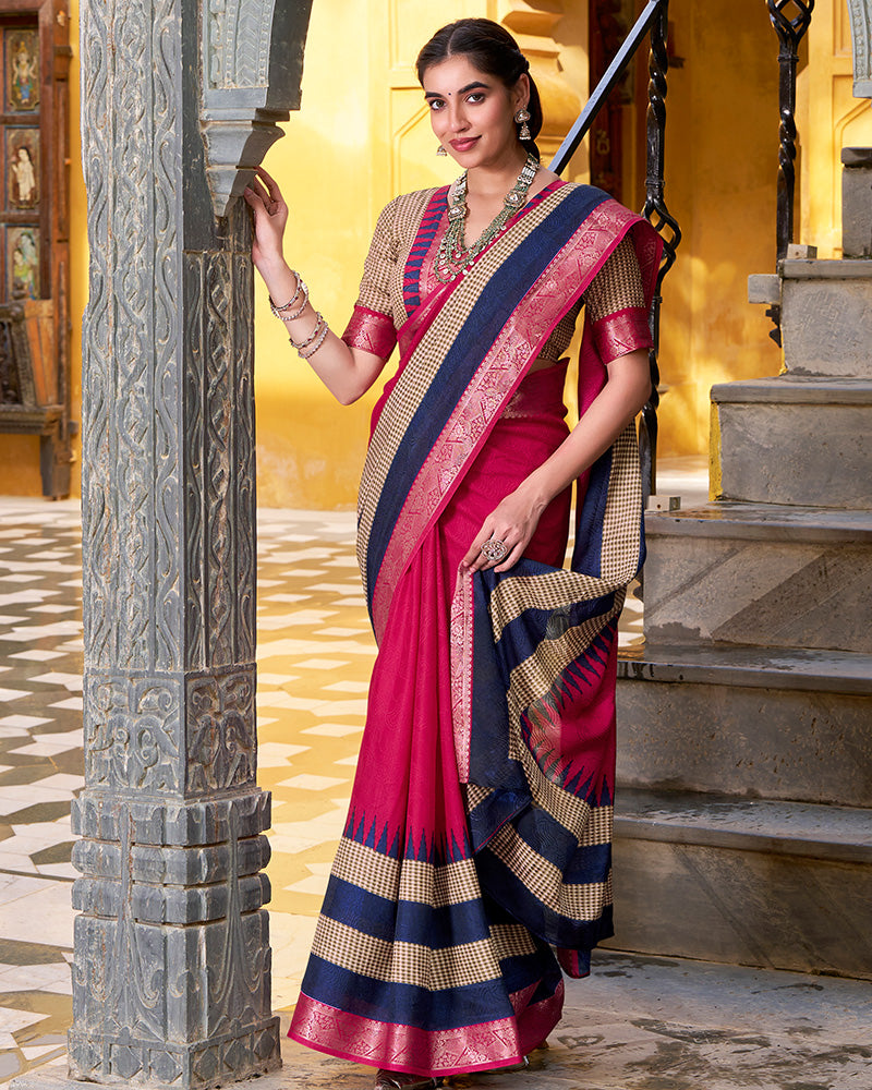 Pink Color Poly Cotton Printed Saree