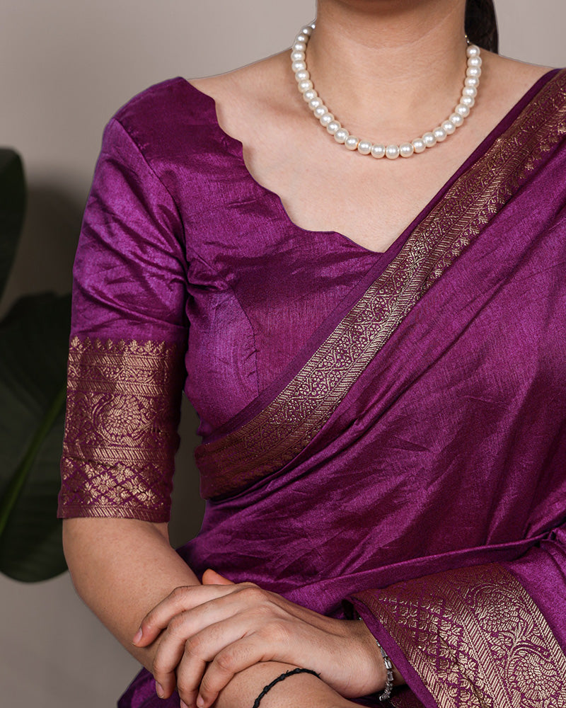 Wine Color Nylon Dola Silk Zari Weaving Saree