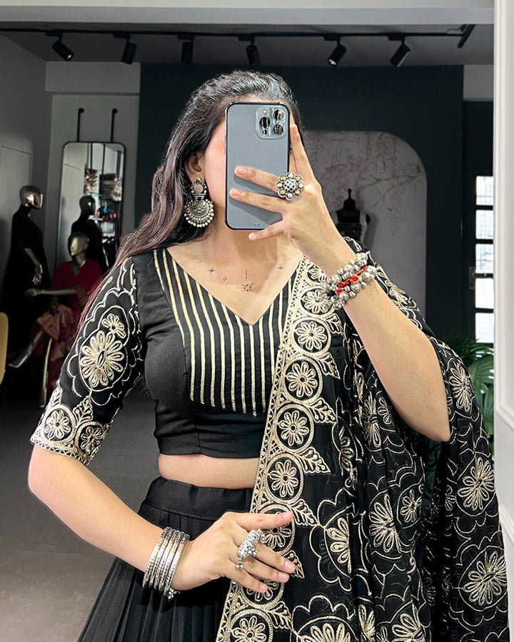 Traditional Black Color Pure Rayon Lehenga Choli