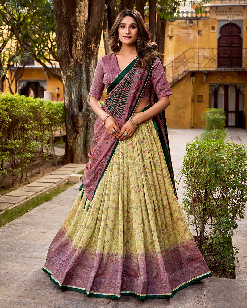 Dusty Mauve Color Vichitra Silk Printed Lehenga Choli